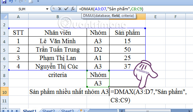Instructions on how to use the Dmax function in Excel Picture 5