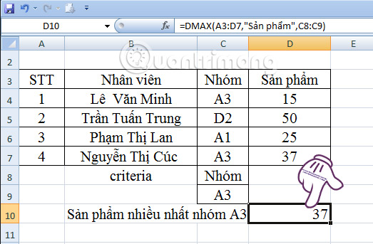 Instructions on how to use the Dmax function in Excel Picture 6