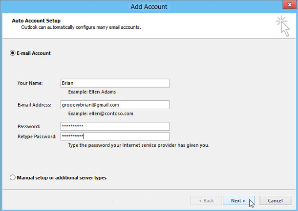 trouble add email account to outlook 2013