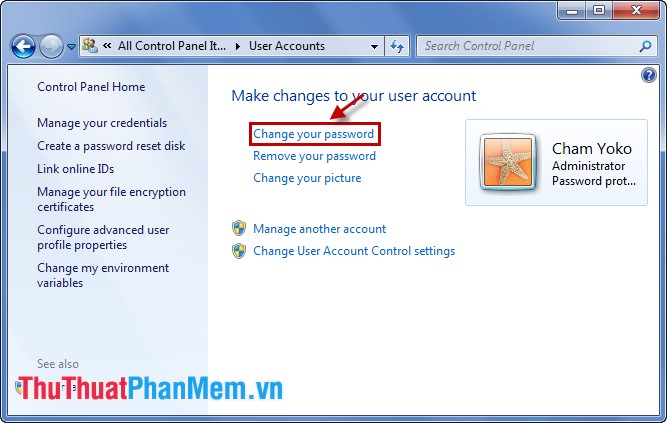Instructions to change Windows 7 password Picture 7