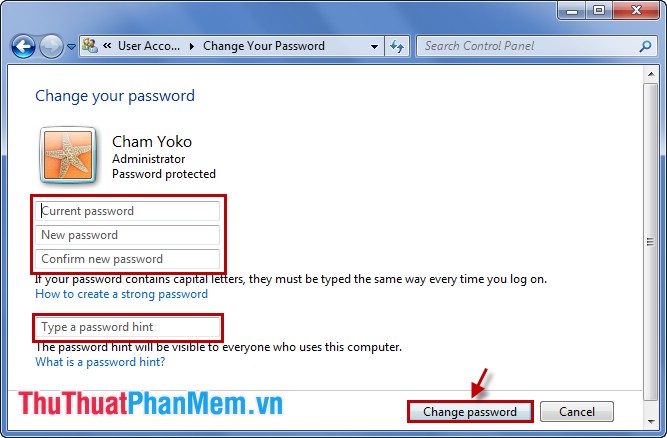 Instructions to change Windows 7 password Picture 8