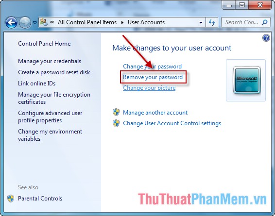 Picture 11 of Instructions to create, change, delete Windows 7 login password