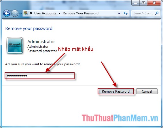 Instructions to create, change, delete Windows 7 login password ...