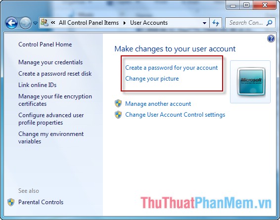 Picture 13 of Instructions to create, change, delete Windows 7 login password
