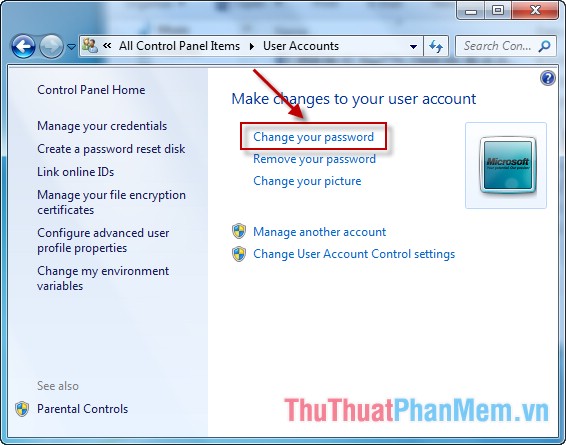 Picture 7 of Instructions to create, change, delete Windows 7 login password