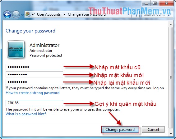 Picture 8 of Instructions to create, change, delete Windows 7 login password