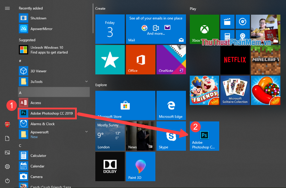 Instructions to customize your Start Menu bar on Windows 10