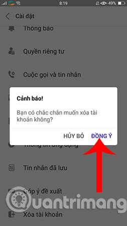 Instructions to delete Mocha account on the phone Picture 4