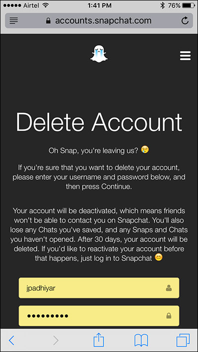 Instructions to delete Snapchat account permanently Picture 3
