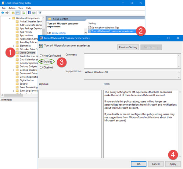 Instructions to disable Microsoft Consumer Experiences on Windows 10 Picture 1
