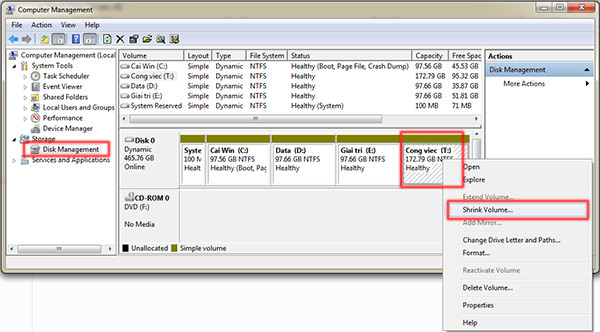 Instructions to divide and merge drives right in Windows 7 Picture 3