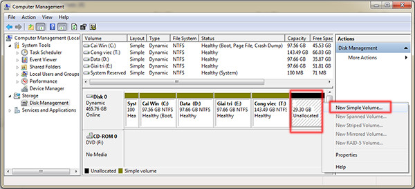 Instructions to divide and merge drives right in Windows 7 Picture 5