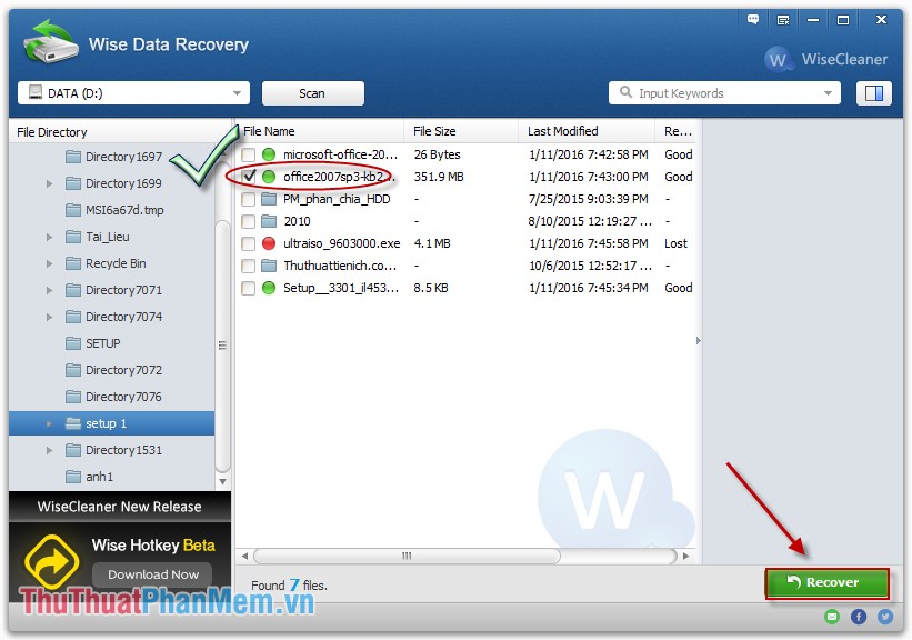 Instructions to recover data with Wise Data Recovery Picture 10
