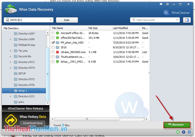 Instructions to recover data with Wise Data Recovery Picture 12