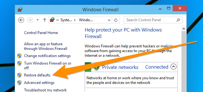 Instructions to reset Windows Firewall Rules to the initial default state Picture 2