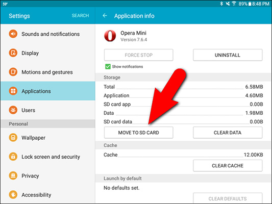Instructions to transfer applications from memory to SD memory card on Android device Picture 7
