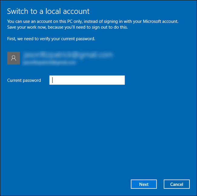 Instructions to transfer Microsoft account to Local account on Windows ...