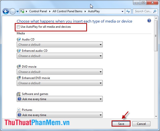 Instructions to turn off Autoplay when plugging in USB, hard drive Picture 7