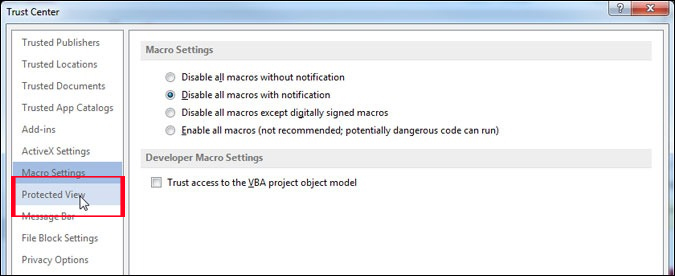 Instructions to turn off Protected View feature in Office 2013 Picture 5