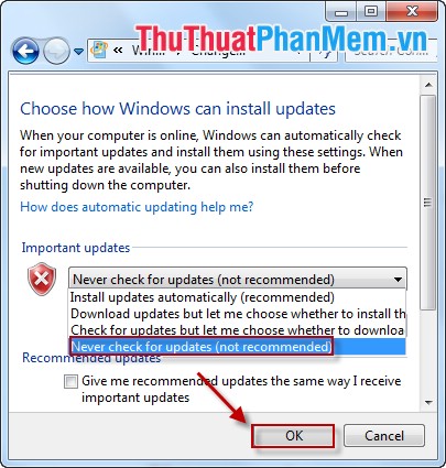 Instructions to turn off the automatic update mode on Windows 7 Picture 4