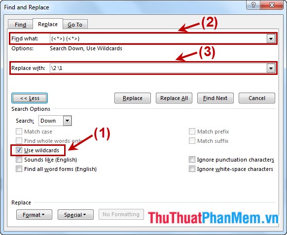 Instructions to use the Replace feature to reverse position words in Word Picture 5