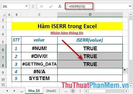 ISERR function - Function returns True if the value is any error except # N / A error in Excel Picture 5