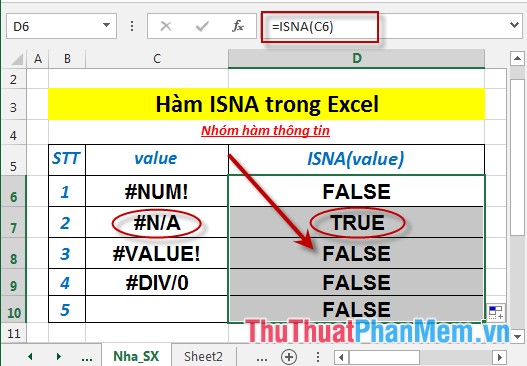 ISNA function - The function returns True if the value is an # N / A error value in Excel Picture 5