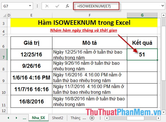 ISOWEEKNUM function - The function returns the ordinal number of the year of the week that contains the given date in Excel Picture 4