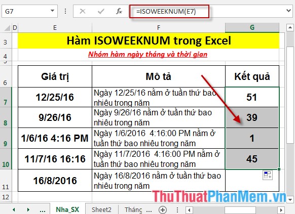 ISOWEEKNUM function - The function returns the ordinal number of the year of the week that contains the given date in Excel Picture 5