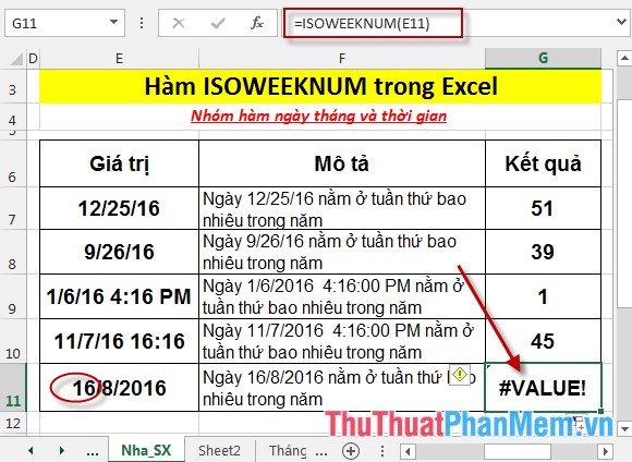 ISOWEEKNUM function - The function returns the ordinal number of the year of the week that contains the given date in Excel Picture 6