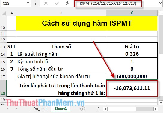 ISPMT function - The function that calculates interest for a specified period in Excel Picture 3