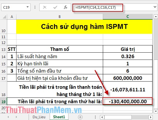 ISPMT function - The function that calculates interest for a specified period in Excel Picture 5