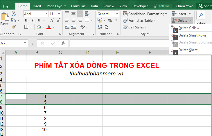 Keyboard shortcut in Excel, how to delete lines in Excel with keyboard shortcuts Picture 9