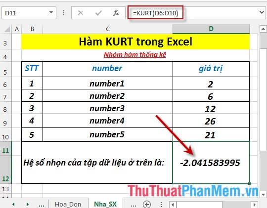 KURT function - The function returns the sharp coefficient of a dataset in Excel Picture 4