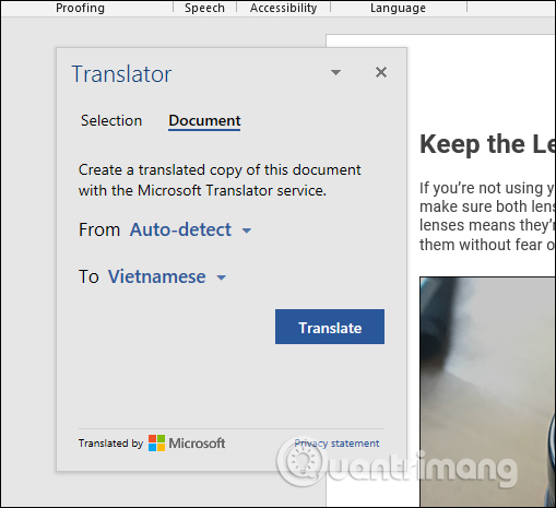 Language translation on Word 2019 Picture 15