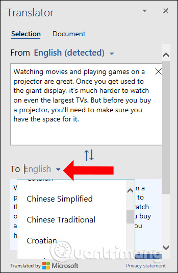 Language translation on Word 2019 Picture 4