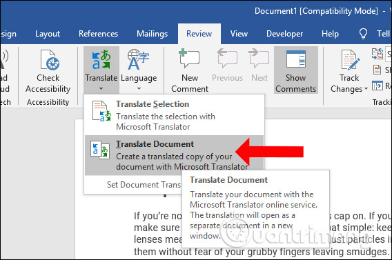 Language translation on Word 2019 Picture 8