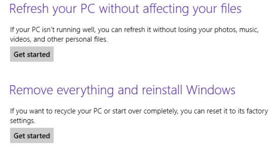 Learn Refresh and Reset functions on Windows 8 Picture 3