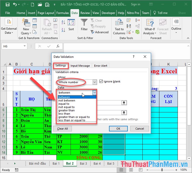 Limit input values ​​using Data Validation in Excel Picture 2