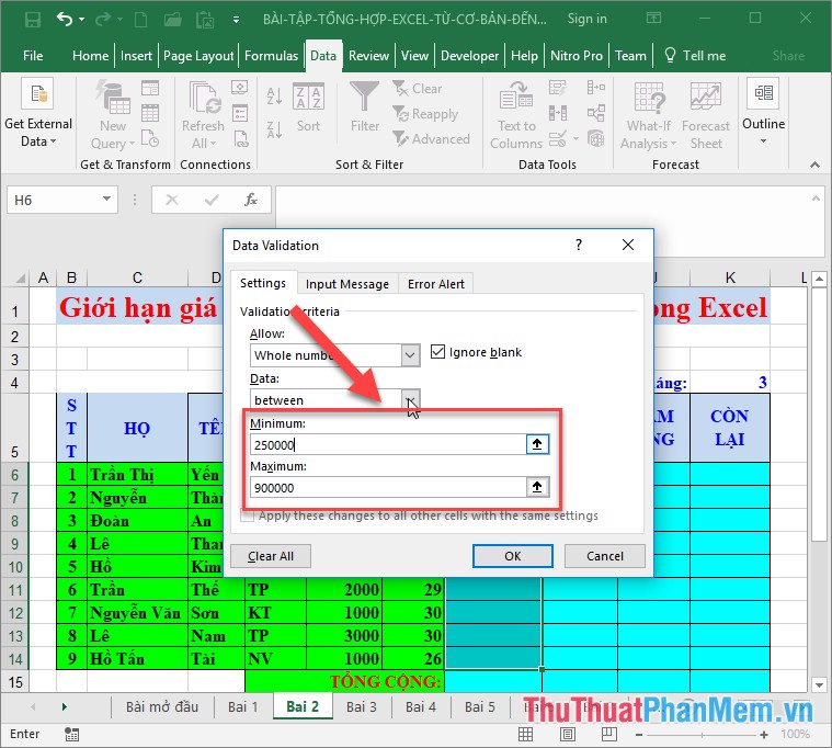 Limit input values ​​using Data Validation in Excel Picture 3
