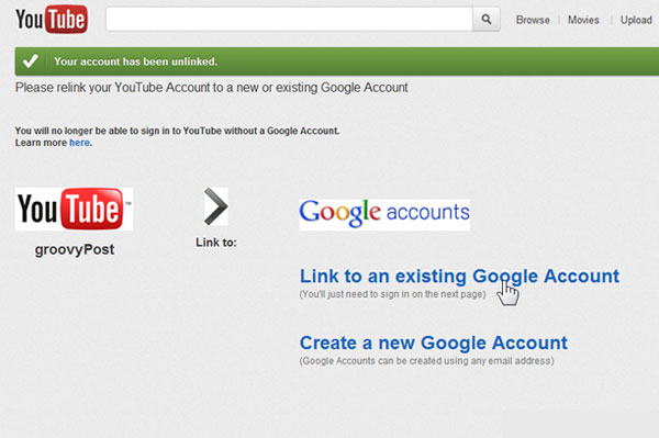 Link a YouTube account to a New Google account Picture 7