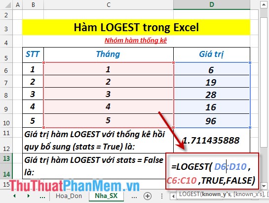 LOGEST - The function returns an array of data that describes an exponential curve that fits the data given in Excel Picture 5