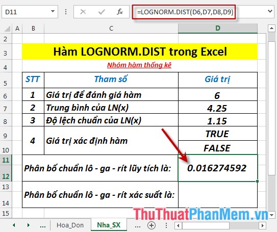 LOGNORM.DIST - Function returns the logarithmic distribution of x in Excel Picture 4