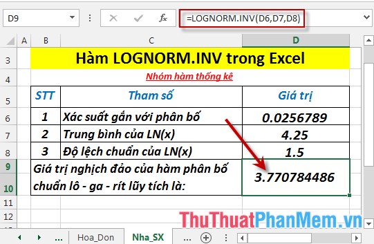 LOGNORM.INV function - The function returns the inverse of the logarithmic distribution of x in Excel Picture 4