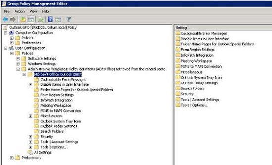 Manage Outlook 2007 through Group Policies - Part 1 Picture 5