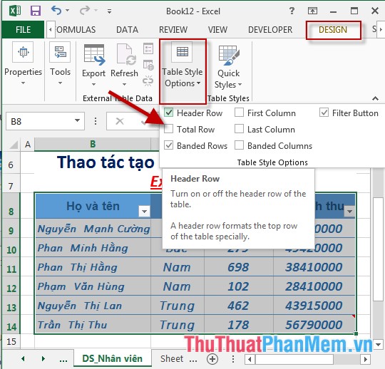 Manipulating tables in Excel - TipsMake.com