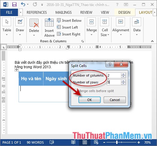 Manipulation editing on a table in Word Picture 11