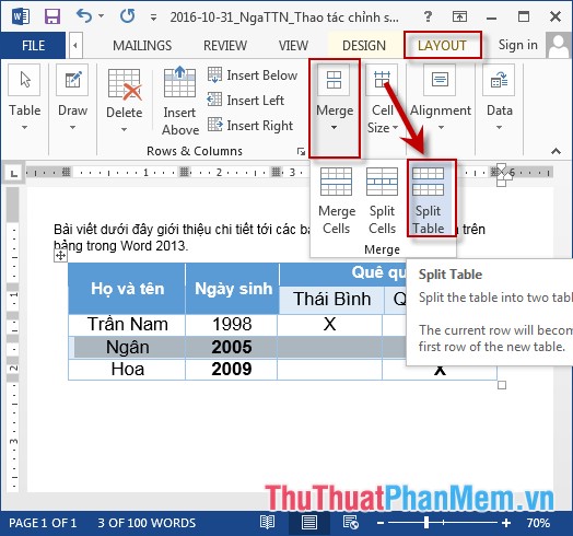 Manipulation editing on a table in Word Picture 13