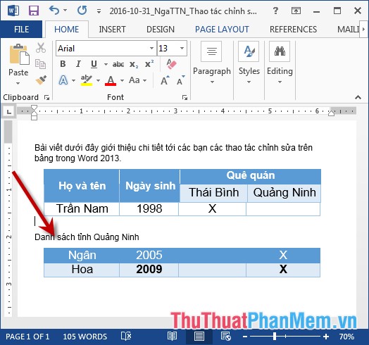 Manipulation editing on a table in Word Picture 14