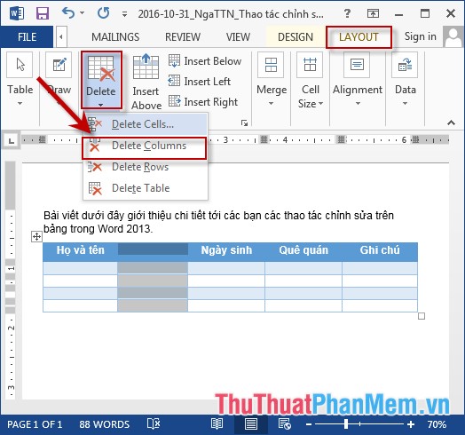 Manipulation editing on a table in Word Picture 5